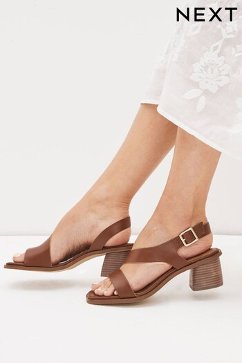Tan Brown Forever Comfort® Leather Asymmetric Block Heel Sandals (C51295) | £45