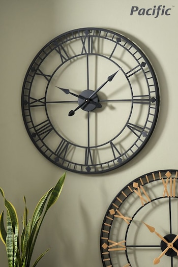 Pacific Black Round Metal Skeleton Wall Clock (C51319) | £100