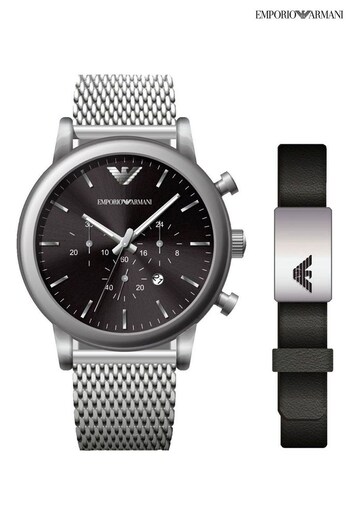 Emporio Armani Gents Silver Tone Watch & Bracelet Gift Set (C51358) | £329