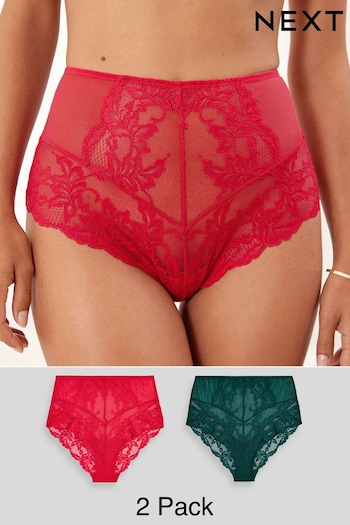 Red/Green High Rise Lace Knickers 2 Pack (C51428) | £18