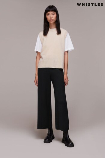 Whistles Knitted Black Wide Leg Trousers Pocket (C51452) | £89