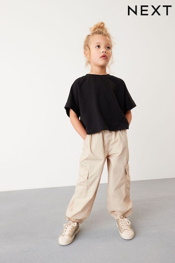 Neutral Stone Parachute Cargo Cuffed Trousers Simons (3-16yrs) (C51524) | £16 - £21