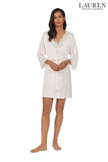 Lauren Ralph Lauren Pink Satin Lace Kimono Robe (C51752) | £89