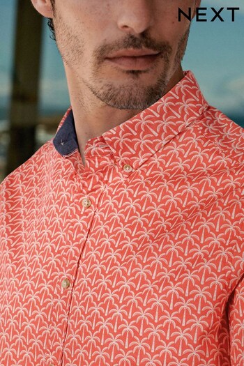 Coral Pink Printed Short Sleeve Shirt (C51937) | £30