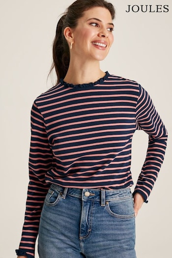 Joules Blue Daisy-Long Sleeve Top With Frill (C52145) | £39.95