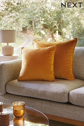 Dark Ochre Yellow Matte Velvet Large Square Cushion (C52159) | £16