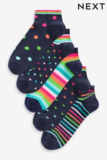 Navy Blue Rainbow Spot Stripe Trainer Socks 5 Pack (C52190) | £10