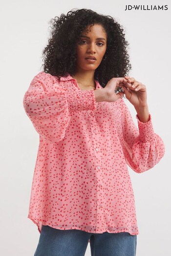 JD Williams Pink Floral Sheer Shirt With Shirred Shoulder Detail And Cami (C52197) | £28