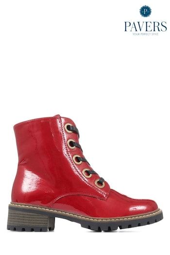 Pavers Red Metallic Lace Up Ankle Out Boots (C52223) | £45