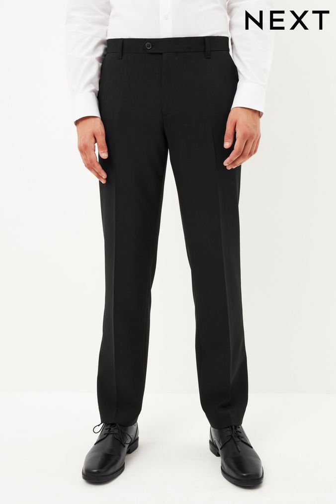 Black Tailored Machine Washable Plain Front Smart Trousers (C52385) | £20