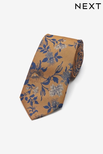 Yellow Gold/Blue Navy Floral Pattern Tie (C52661) | £12