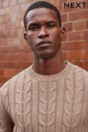 Neutral Wool Rich Cable Crew Neck Jumper (C52676) | £40