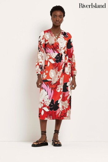 River Island Red Florence Printed Wrap Midaxi Dress (C52722) | £49