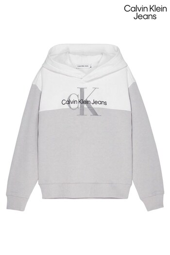 Calvin Slide Klein Boys Grey Colourblock Monogram Hoodie (C53184) | £80