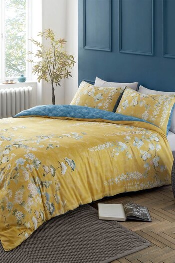 Hyperion Yellow Kohana Flower 200 Thread Count Cotton Sateen Duvet Cover and Pillowcase Set (C53213) | £35 - £70