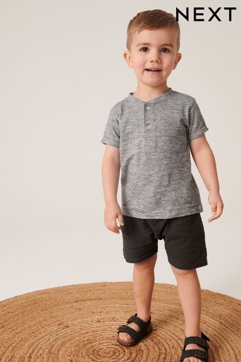 Charcoal Grey Short Sleeve Henley Top And Shorts Set (3mths-7yrs) (C53289) | £12 - £16