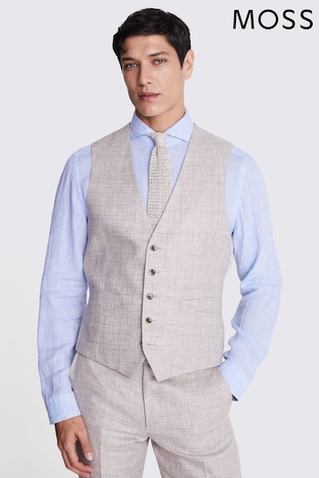 MOSS Tailored Fit Oatmeal Linen Suit Waistcoat (C53328) | £100