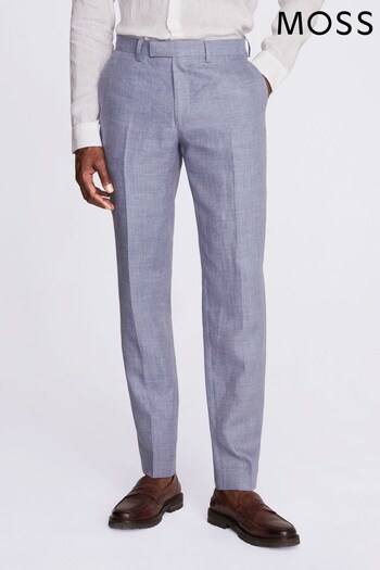 MOSS Blue Tailored Fit Dusty Linen Trousers (C53397) | £110
