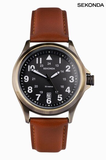 Sekonda Mens Black Leather Strap Watch (C53398) | £49.99