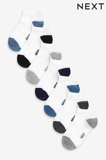 White/Blue/Grey Heel And Toe Cotton Rich Trainer Socks 7 Pack (C53719) | £7 - £9