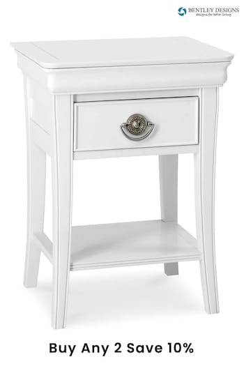 Bentley Designs White Chantilly 1 Drawer Bedside Table (C53753) | £260