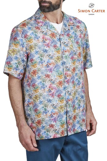 Simon Carter Grey Short Sleeve Tropical Floral Shirt (C53770) | £165