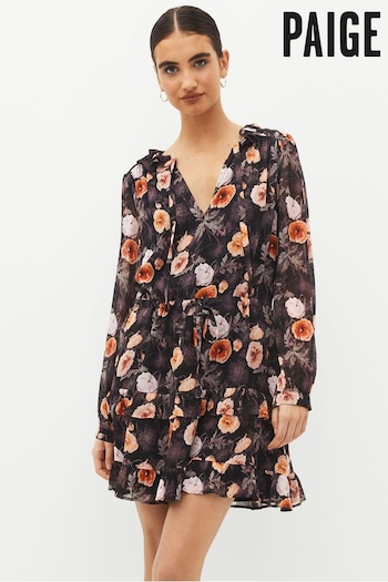 Paige Heirloom Floral Silk Black Mini Dress (C53896) | £440