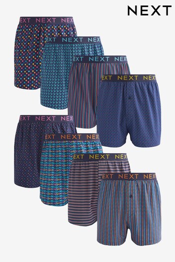 Navy Blue/Pink Spot Stripe 8 pack Jersey Boxers (C53956) | £52