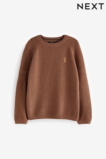 Tan Brown With Stag Textured Crew Jumper (3-16yrs) (C54151) | £11 - £16