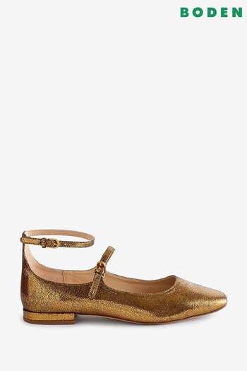 Boden Gold Double Strap Mary Jane Shoes (C54218) | £110