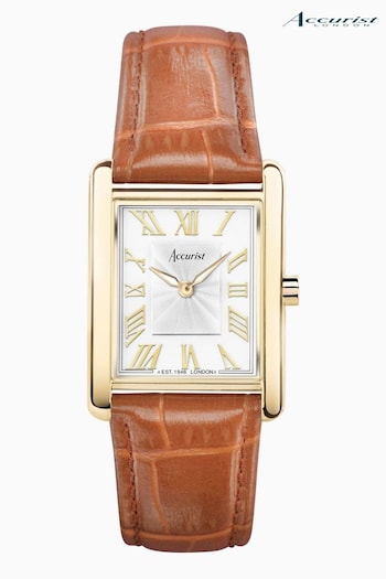 Accurist Womens Brown Rectangle Leather Strap Analogue Watch (C54275) | £179