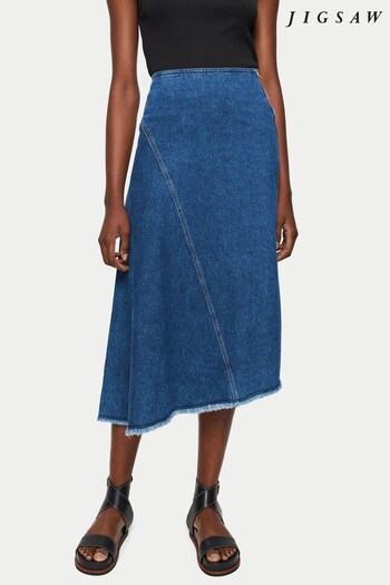 Jigsaw Blue Denim Frayed Midi Skirt (C54493) | £90
