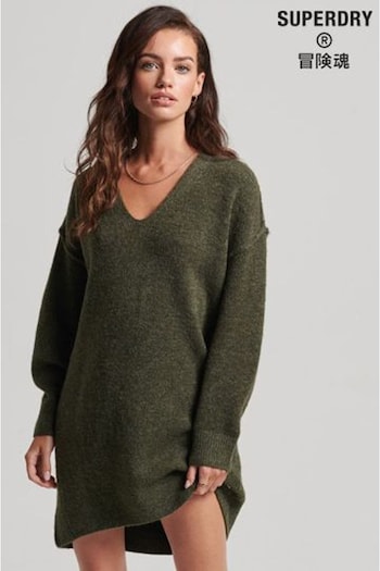 Superdry Green Slouch V-Neck Knit Dress (C54500) | £80