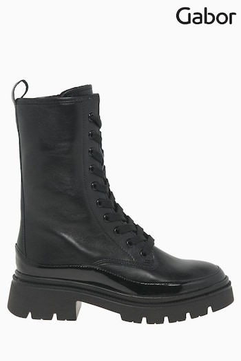 Gabor Leora Leather/Patent Black Biker Boots (C54533) | £150