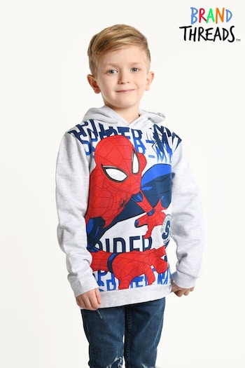 Brand Threads Grey Boys Spiderman Grey Marl Hoodie (C54589) | £20