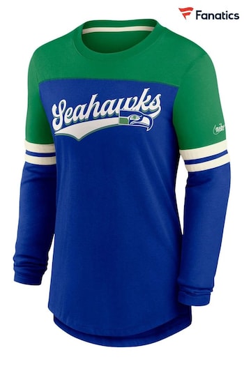 Nike Blue NFL Fanatics Womens Seattle Seahawks Nike Dri-Fit Cotton Long Sleeve T-Shirt (C54608) | £45