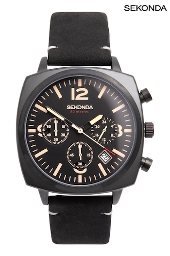 Sekonda Mens Airborne Black Leather Strap Chronograph Watch (C54802) | £89.99