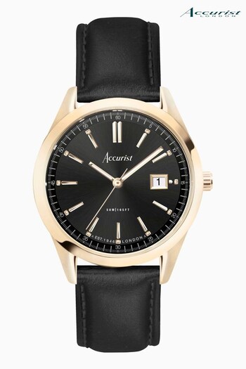 Accurist Mens Black Everyday Leather Strap Analogue Watch (C54901) | £139