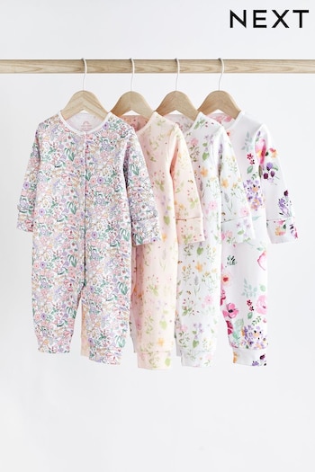 Pink/White Floral Footless Baby Sleepsuits 4 Pack (0mths-3yrs) (C54986) | £24 - £26