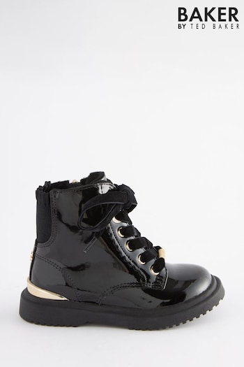 Baker by Ted Baker Girls Patent Lace Up Black Boots (C55019) | £52