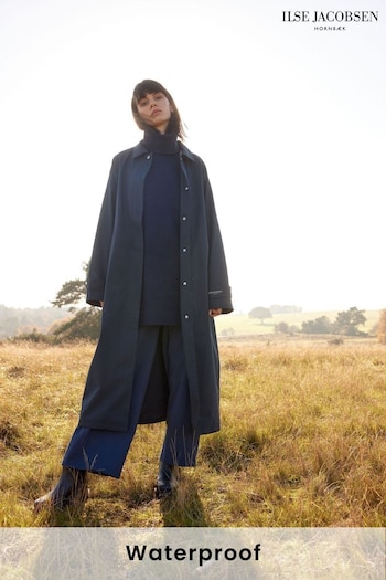 Ilse Jacobsen Blue Classic Long Waterproof Raincoat (C55042) | £255