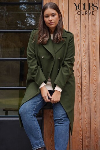 Yours Curve Green Military Wool Coat (C55146) | £75