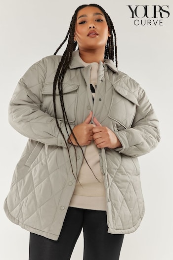 Yours Curve Grey Light Weight Short Quilted Jacket (C55150) | £55