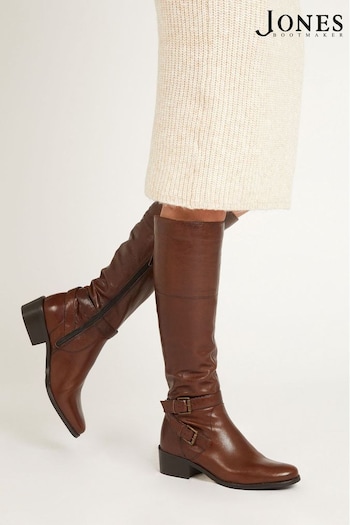 Jones Bootmaker Phoebe Wide Calf Leather Tan Brown Knee Boots (C55180) | £180