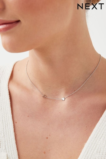 Sterling Silver Asymmetric Initial Heart Necklace (C55250) | £22