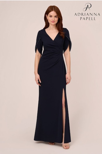 Adrianna Papell Blue Pearl Trim Knit Crepe Gown (C55342) | £199