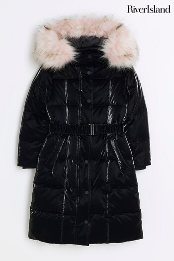 River Island Black High Shine Padded Girls Coat (C55705) | £52 - £70