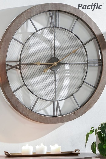 Pacific Natural Wood And Metal Round Wall Clock (C55957) | £130