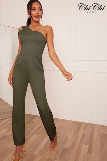 Chi Chi London Green One Shoulder Jumpsuit (C56076) | £74
