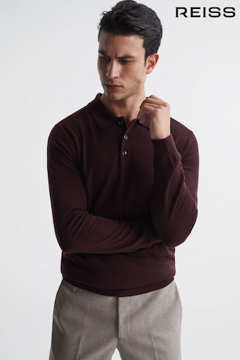 Reiss Bordeaux Trafford Merino Wool Sweatpants Polo Shirt (C56234) | £98